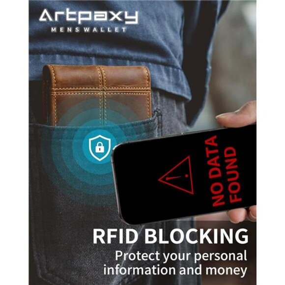 Mens Wallet Bifold Genuine Leather RFID Blocking Wallet for Men with 1 ID Window - Picture 4 of 7